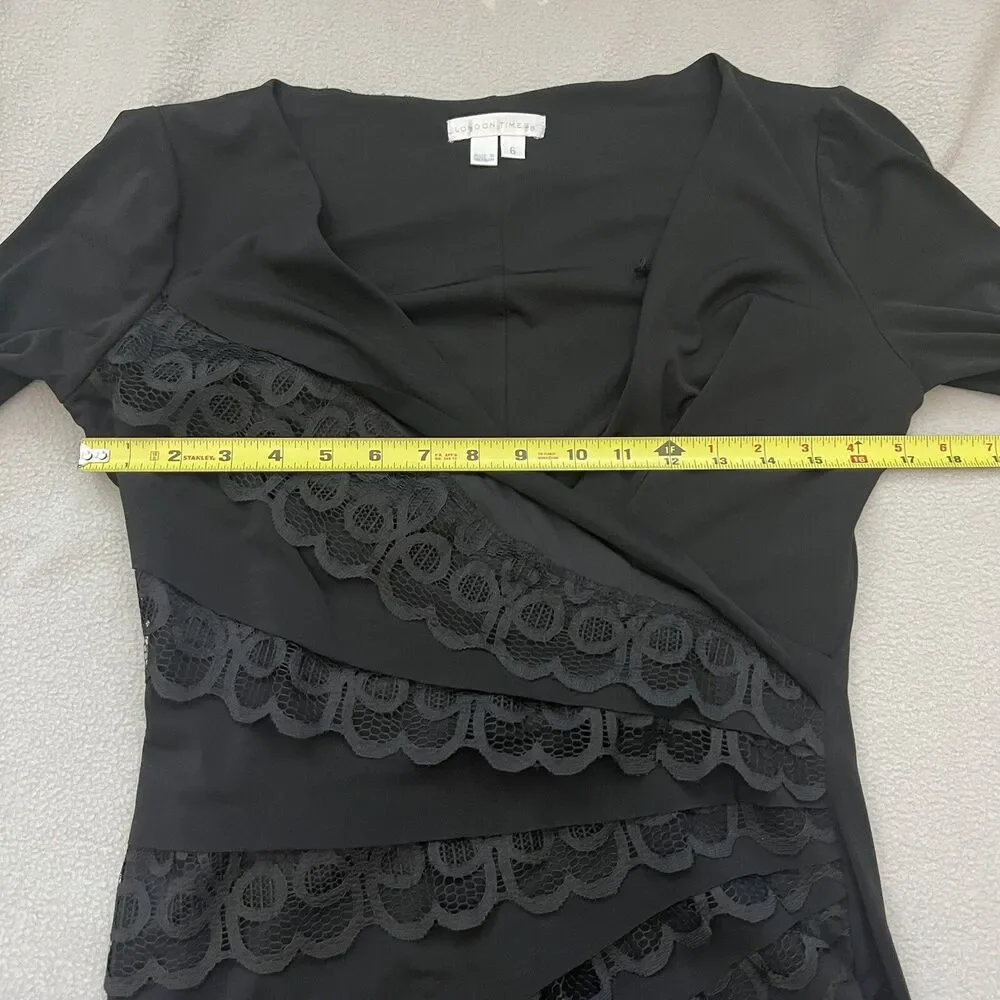 London Times Size 6 Womens Black Cocktail and Party Dress career workwear